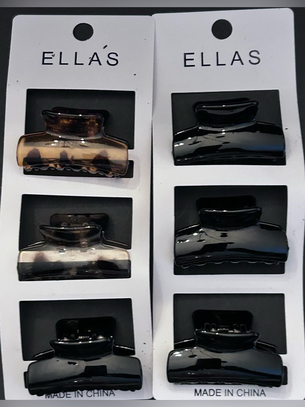 Ellas Small Compact Hair Claw Clip Set of Six - Black & Tortoiseshell 1.75” NWT